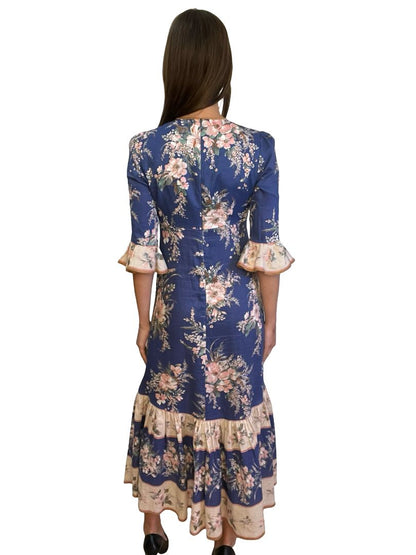 Zimmermann Blue Moonshine Floral Linen Maxi Dress. Size: 0