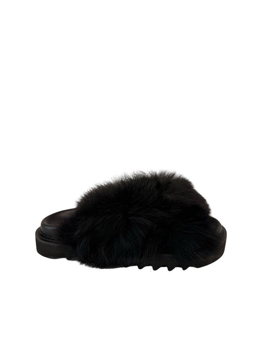 IRO Black 'Crossy Foxy' Fur Slides. Size: 37
