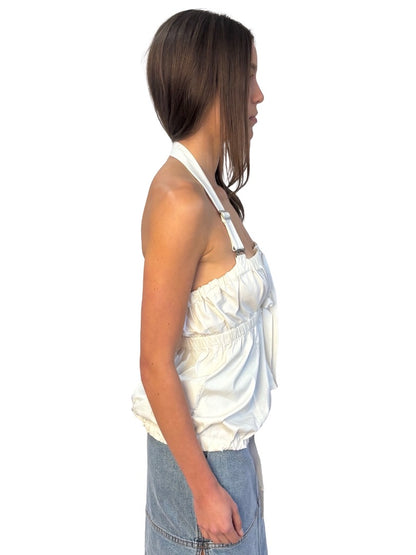 Prada White Empire Waistline Halter Neck Top. Size: 44