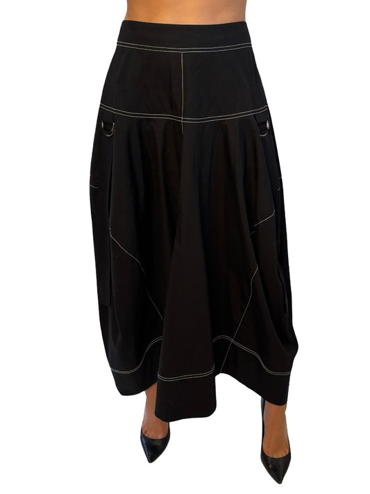 Lee Mathews Black Contrast Stitch Maxi Skirt. Size: 2