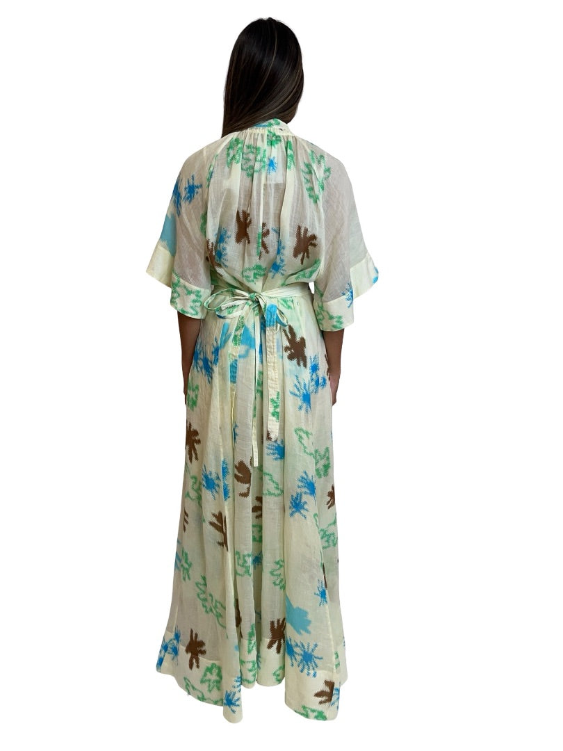 Lee Mathews Multi-Colour Short Sleeve Print Maxi Dress. Size: 3