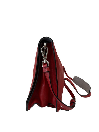 Prada Red Glace Calf Etiquette Flap Crossbody Bag.
