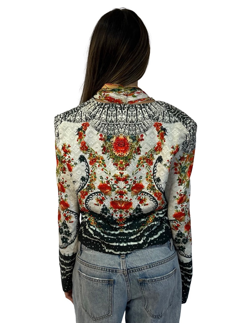 Camilla Multicolour Floral Print Tie up Cropped Jacket. Size: 1