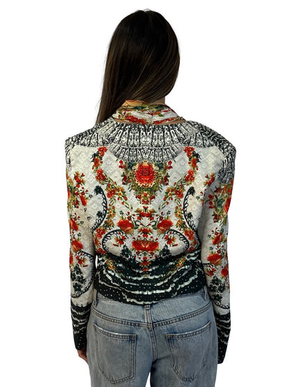Camilla Multicolour Floral Print Tie up Cropped Jacket. Size: 1