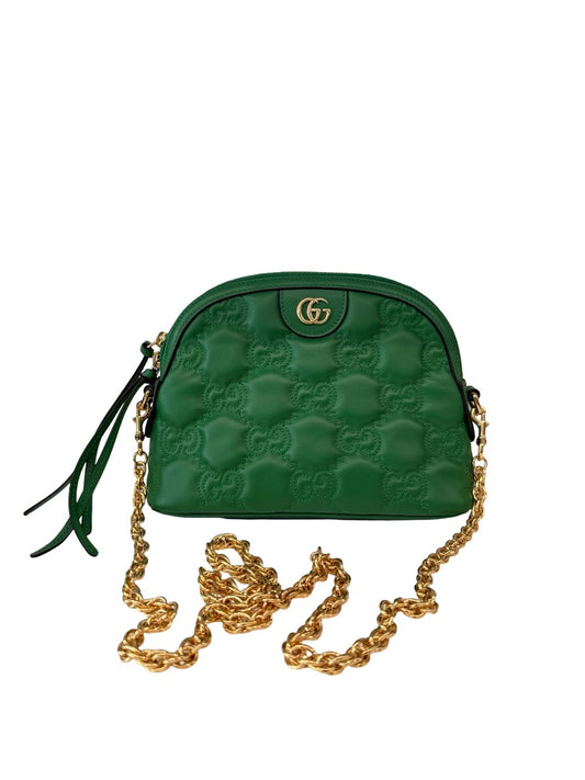 Gucci Green Calfskin GG Matelasse Dome Shoulder Bag. Size: Small