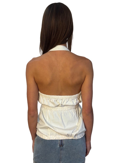 Prada White Empire Waistline Halter Neck Top. Size: 44