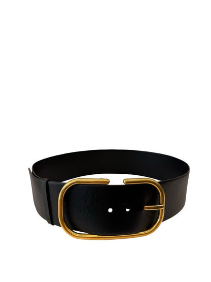Valentino Black Thick Leather Belt. Size: 95/38