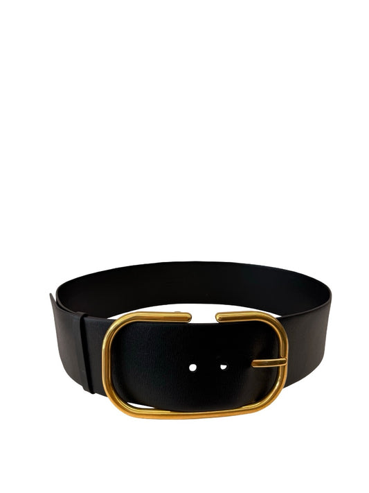 Valentino Black Thick Leather Belt. Size: 95/38