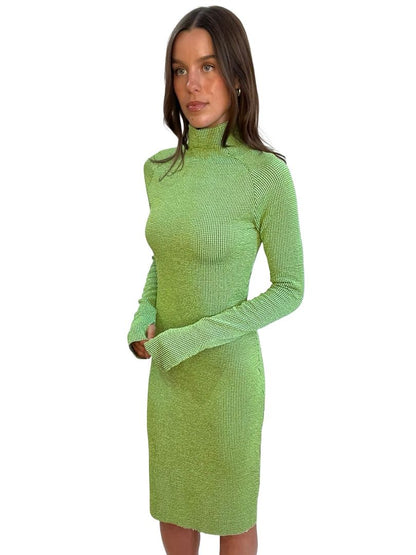 Camilla & Marc Green Textured Reed Long Sleeve Dress. Size: 8