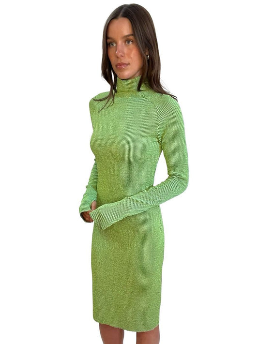 Camilla & Marc Green Textured Reed Long Sleeve Dress. Size: 8