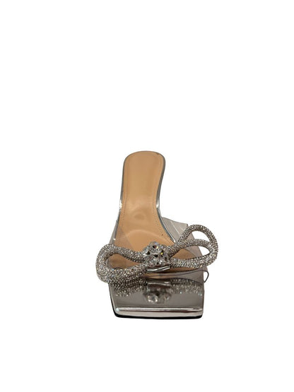 Mach & Mach Silver Crystal Double Bow PVC Heels. Size: 40