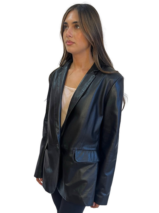 Banded Together Black Leather Blazer. Size: M