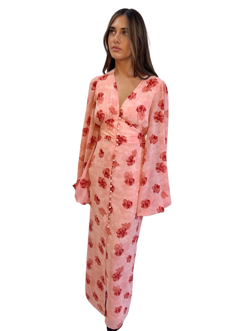 Adoore Pink Floral Print Puff Sleeve Dress. Size: 34
