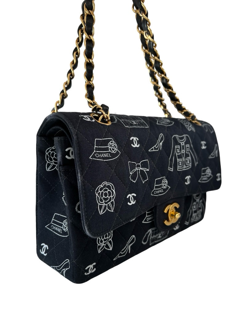 Chanel Navy 2002 Double Flap Icon Shoulder Bag. Size: Medium