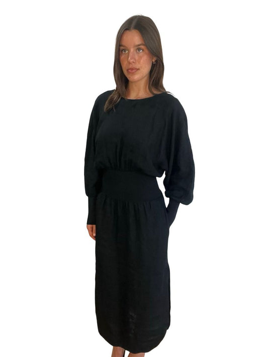 Bassike Black Linen Balloon Dress. Size: 0