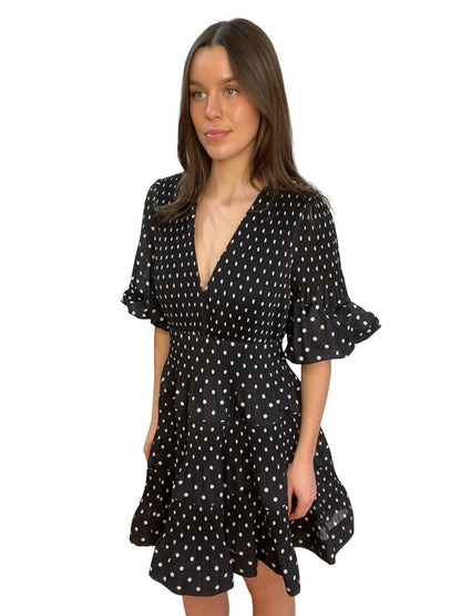 Zimmermann Black Polka Dot Pleated Mini Dress. Size: 3