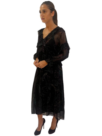 Husk Black Leaf Print Ruffle Dress. Size: 10