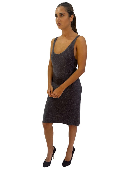 Arthur Galan Grey Silk Sparkle Knit Dress. Size: 8