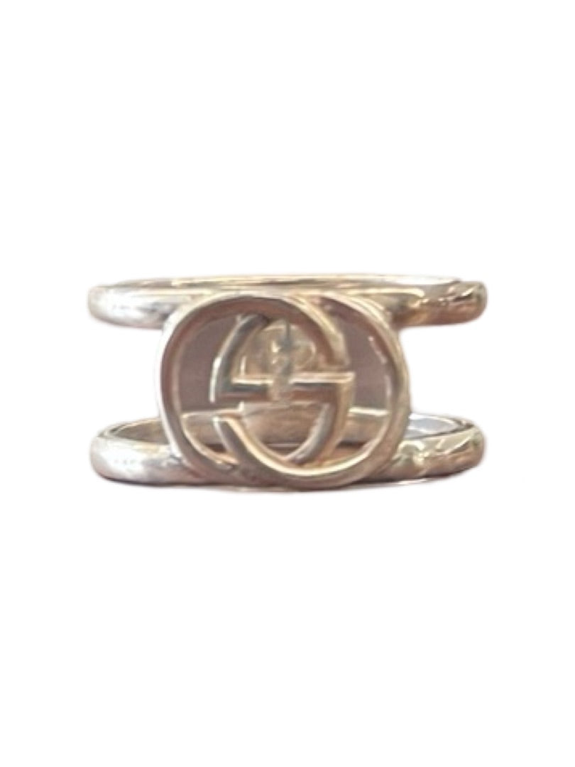 Gucci Silver Wide Ring w/ Interlocking G Motif. Size: 14