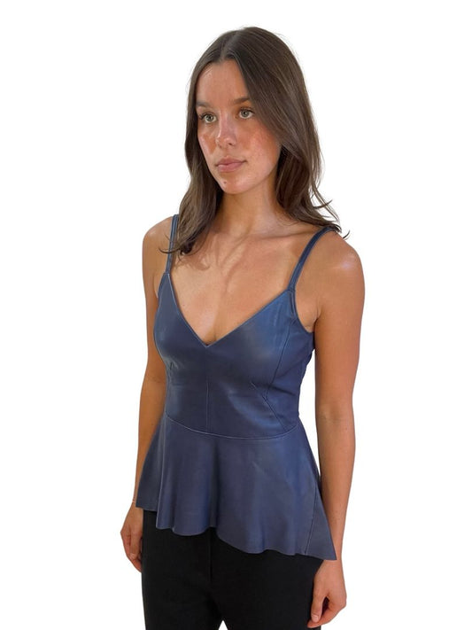 Scanlan Theodore Navy Leather Flared Singlet. Size: 8