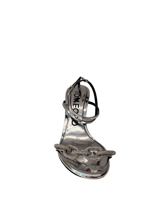 Tom Ford Silver '105 Mirrored Crystal Chain' Embellished Heels. Size: 39.5