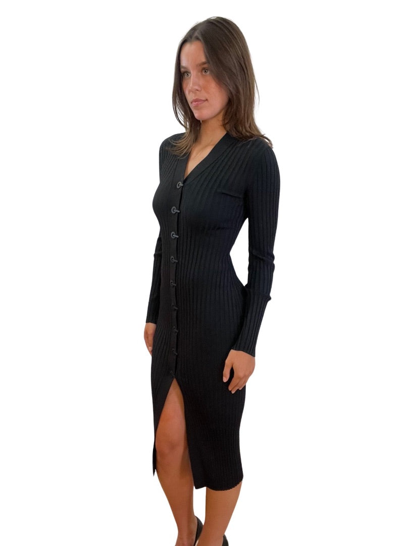 Dion Lee Black Midi Long Sleeve Stretch Dress w/ Black Clasps. Size: XS