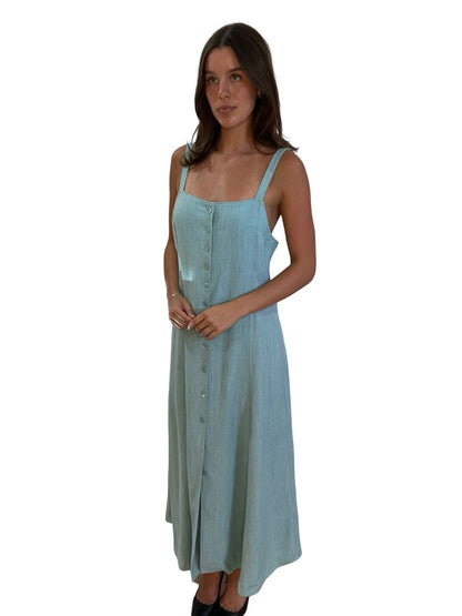 Scanlan Theodore Tiffany Blue Long Button Down Lined Blend Dress. Size: 12