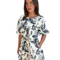 Scanlan Theodore White & Navy Linen Puff Sleeve Mini Dress w Palm Tree Print. Size: 8
