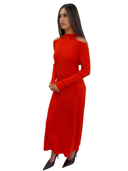 A.W.A.K.E MODE Red Ribbed Cutout Dress. Size: S