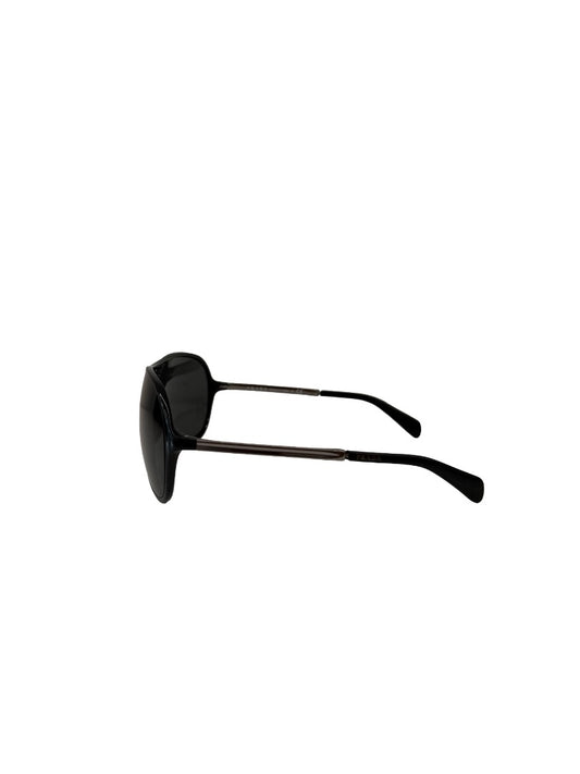 Prada Black Curved Aviator Sunglasses.
