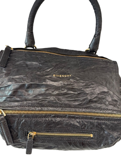 Givenchy Black Crinkled Leather Pandora Handbag.