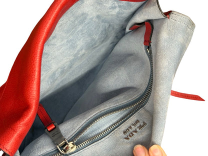Prada Red Glace Calf Etiquette Flap Crossbody Bag.