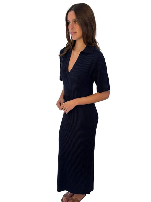 Jac+Jack Navy Polo Cotton/Cashmere Maxi Dress. Size: 8