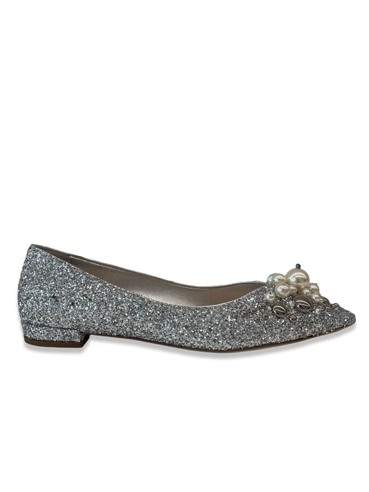 Miu Miu Silver Glitter Ballet Flats W Pearl Embellishment. Size: 38