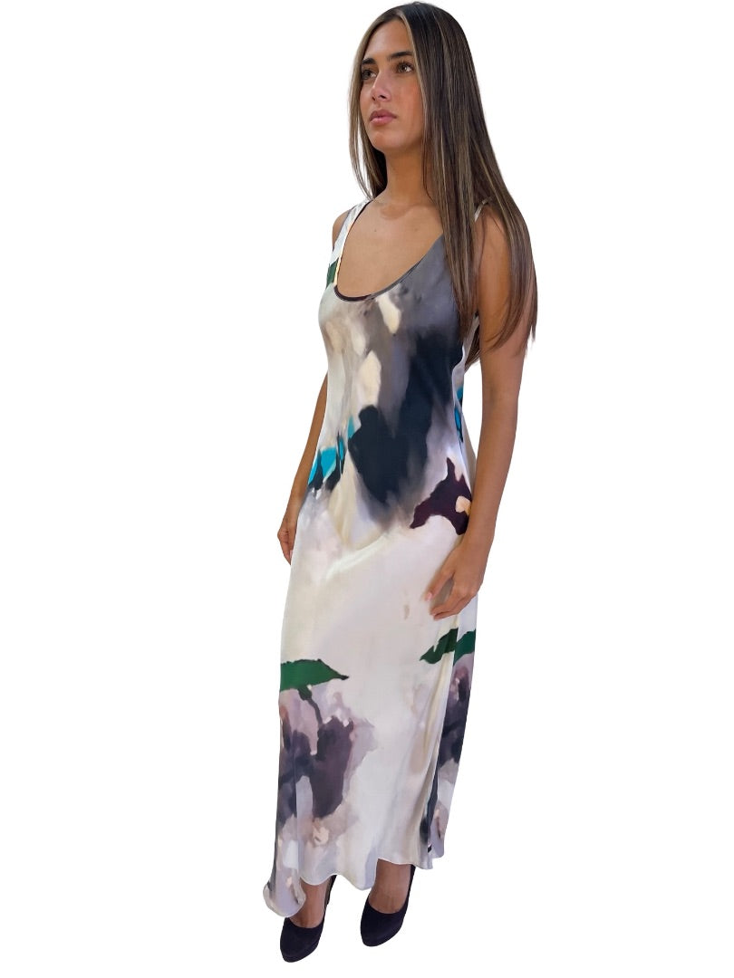 Silk Laundry Multi-Colour Phosphate Scoop Neck Midi Dress. Size: S
