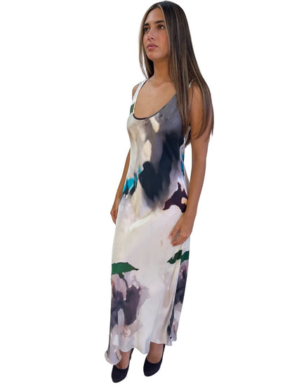 Silk Laundry Multi-Colour Phosphate Scoop Neck Midi Dress. Size: S