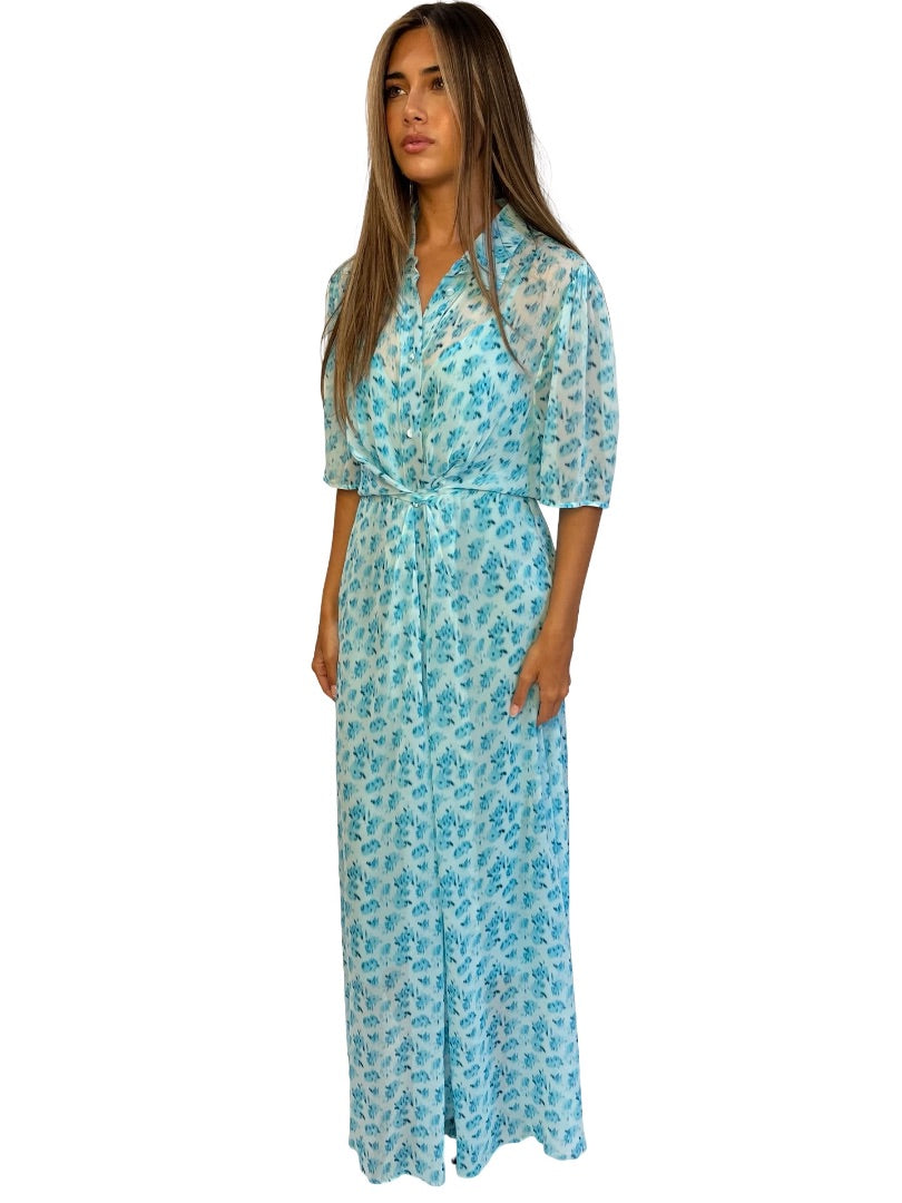 Lee Mathews Blue Blurry Print Dress. Size: 5