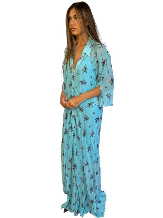 Lee Mathews Blue Branch Print Dress. Size: 5