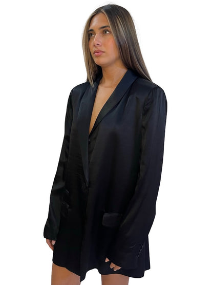Husk Black Single Breasted Satin Blazer. Size: M