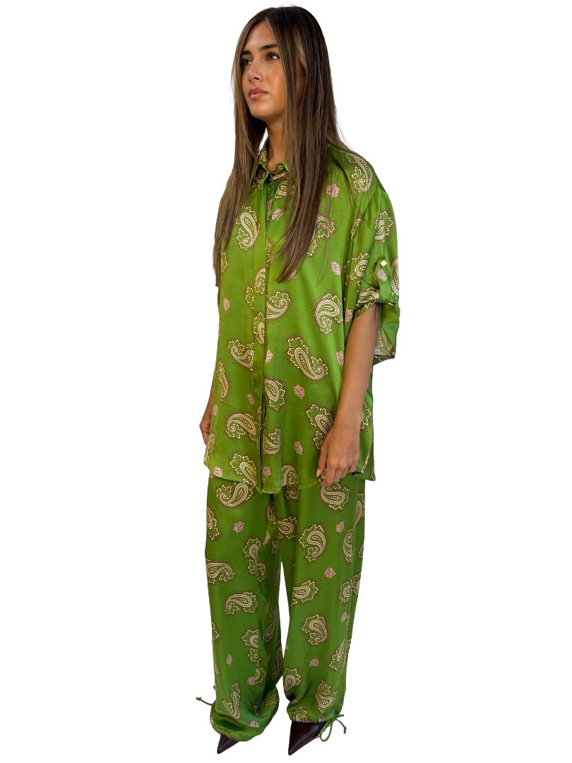 Alemais Green Paisley & Dice Print Shirt & Pant Set. Size: 12