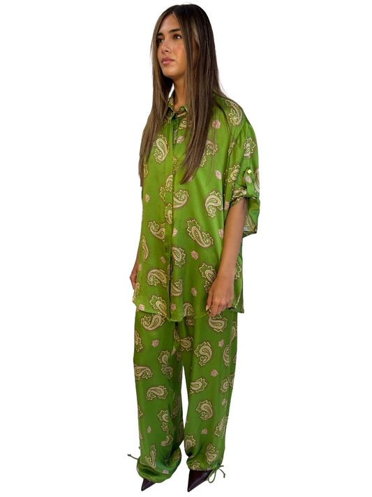 Alemais Green Paisley & Dice Print Shirt & Pant Set. Size: 12