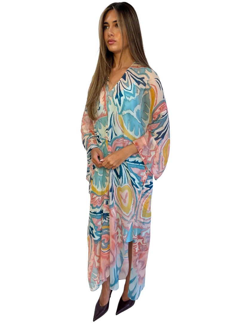 Etro Multi-Colour Sheer Print Kaftan. Size: 48
