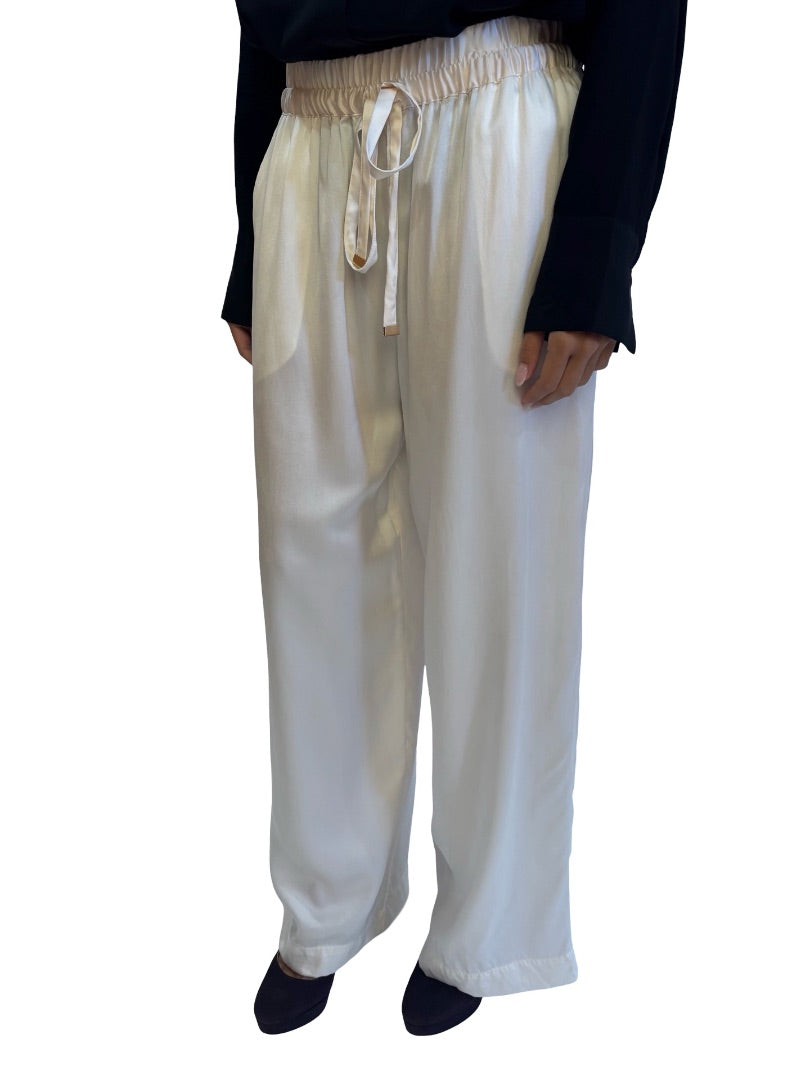 Husk Cream Silk Satin Trousers. Size: 10