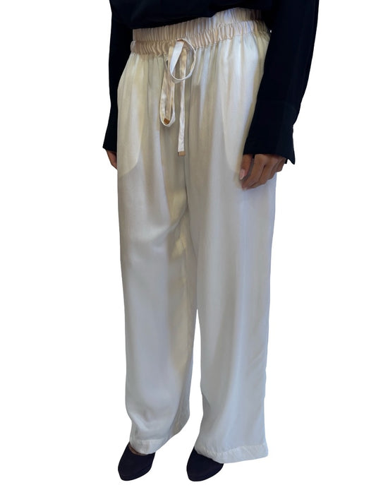 Husk Cream Silk Satin Trousers. Size: 10
