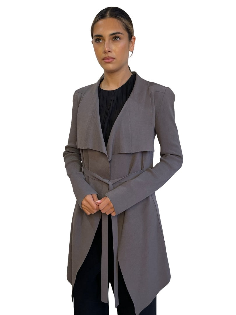 Scanlan Theodore Slate Grey Crepe Knit Cardigan . Size: M