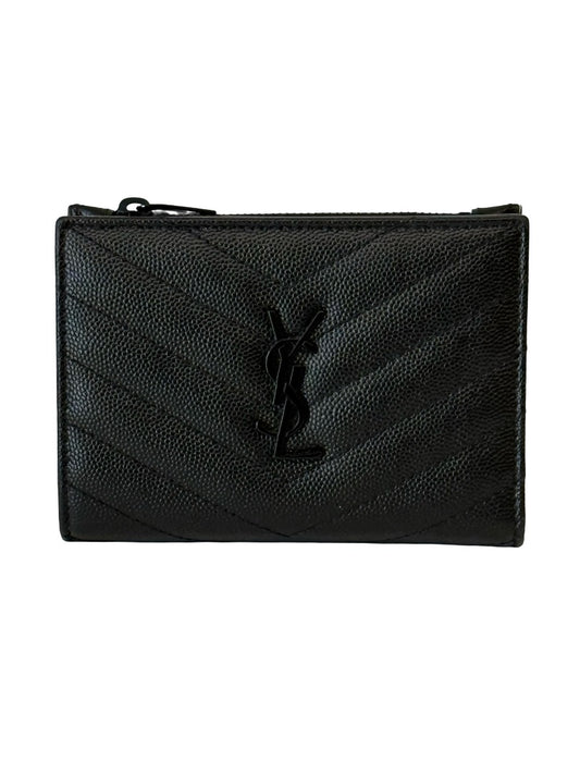 Saint Laurent Black Cassandre Matelasse Quilted Leather Wallet.