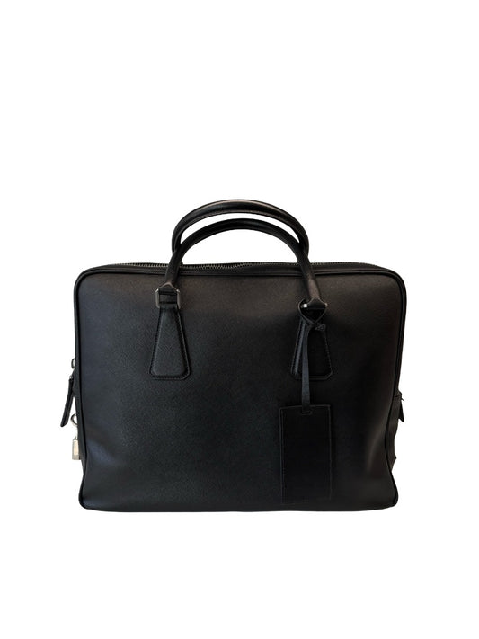 Prada Black Saffiano Leather Mens Briefcase Bag.