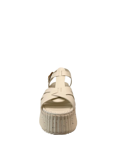 Chloe White Nama 80 Leather Platform Sandals. Size: 40