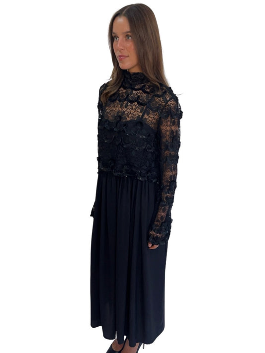 Scanlan Theodore Black Lace Tassel Top/Dress Set. Size: 10