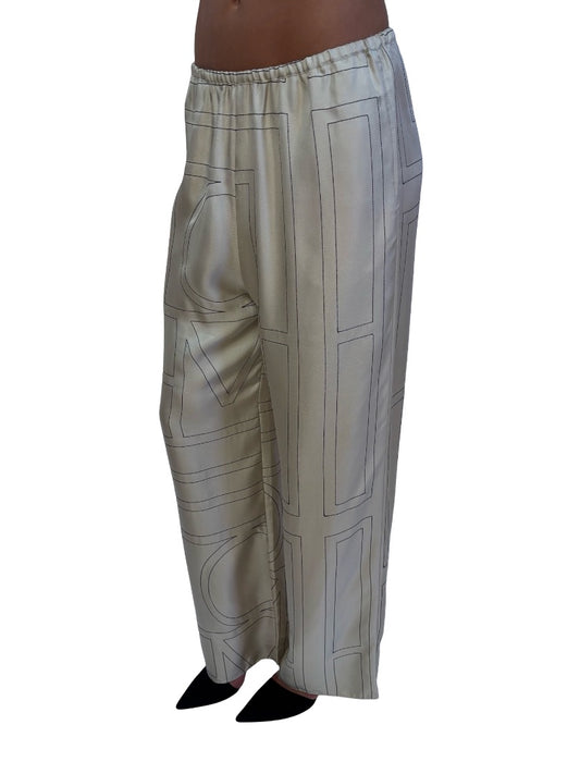 Toteme Ivory Embroidered Silk-Twill Wide-Leg Pants. Size: DK36